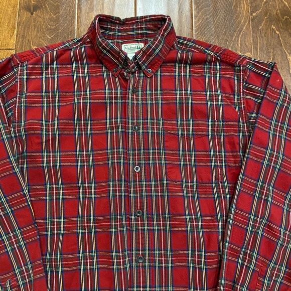 L.L. Bean Vintage Red Plaid Flannel Button Front Shirt Men's Tall Size Large - Picture 2 of 9